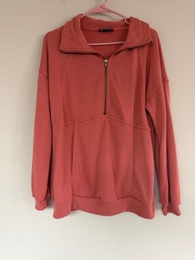 Cowl Half-Zip Pullover Sweater in Rose Clay
